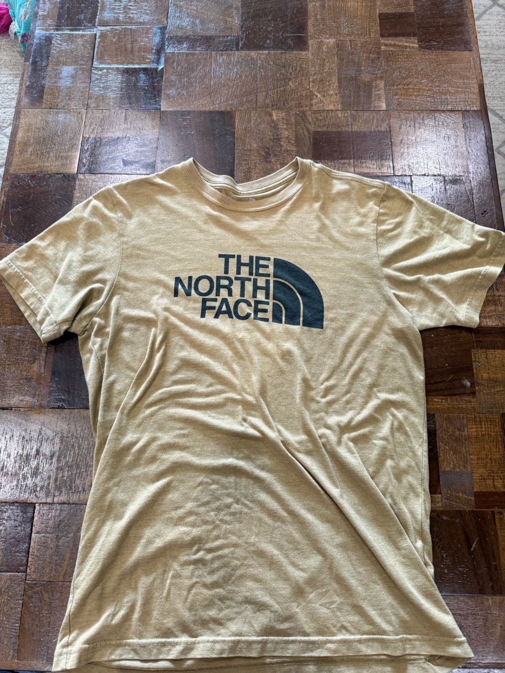 The North Face Tan Short Sleeve Logo Tee with Black Graphic